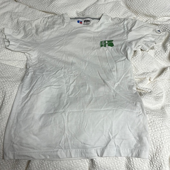 The brand is Russell and the size is small and is white with green and blue. - Picture 6 of 6
